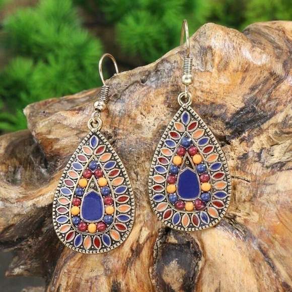 ENAMEL WATERDROP BOHO DROP FASHION EARRINGS - Picture 4 of 4